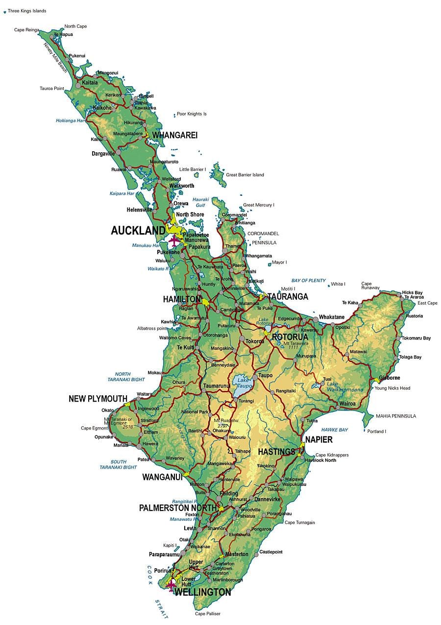 ನ್ಯೂಜಿಲ್ಯಾಂಡ್ ಉತ್ತರ ದ್ವೀಪ ಪ್ರವಾಸಿ ಆಕರ್ಷಣೆಗಳು ನಕ್ಷೆ